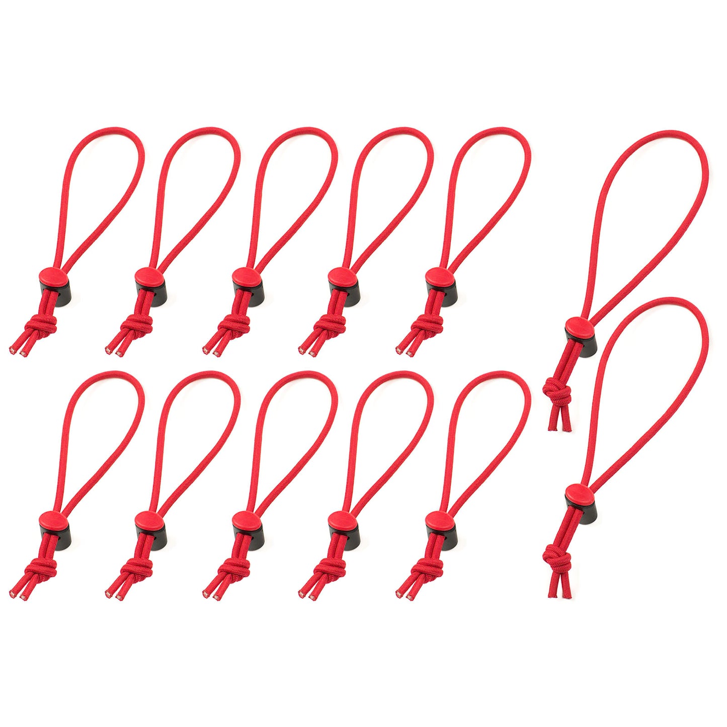 10 regular sized and 2 longer red whips for flexibility in organization